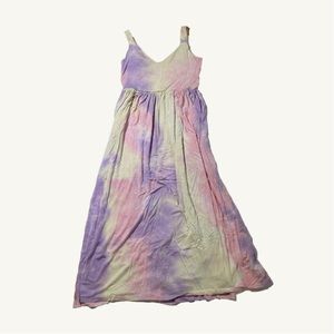 21 Saints Mid-Length Pastel Tie Dye V-Neck Tank Top Dress Yellow, Purple & Pink